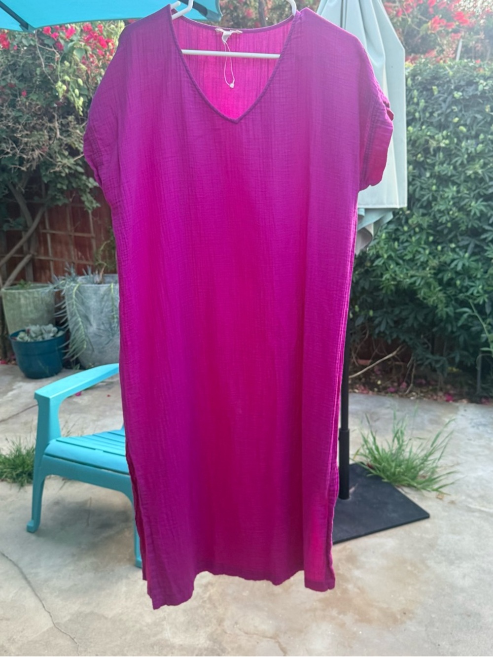 Vibrant Magenta V-Neck Midi Dress